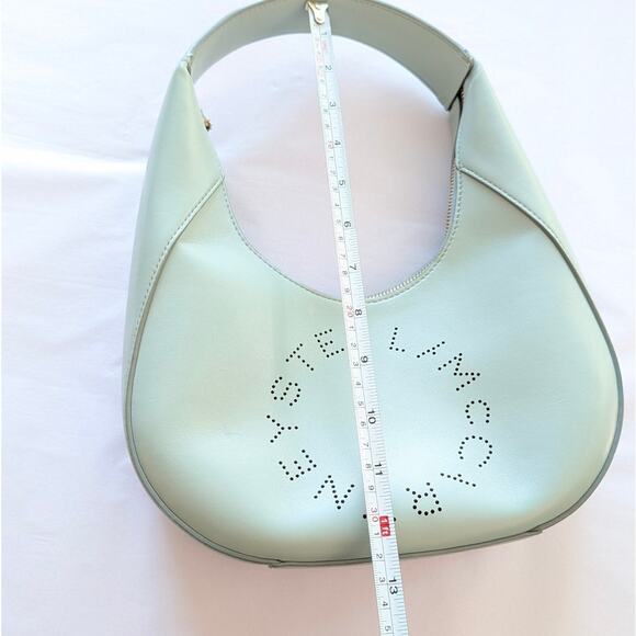 STELLA MCCARTNEY Mint Green Small Perforated Vegan Leather Hobo Bag with Logo - Picture 7 of 11